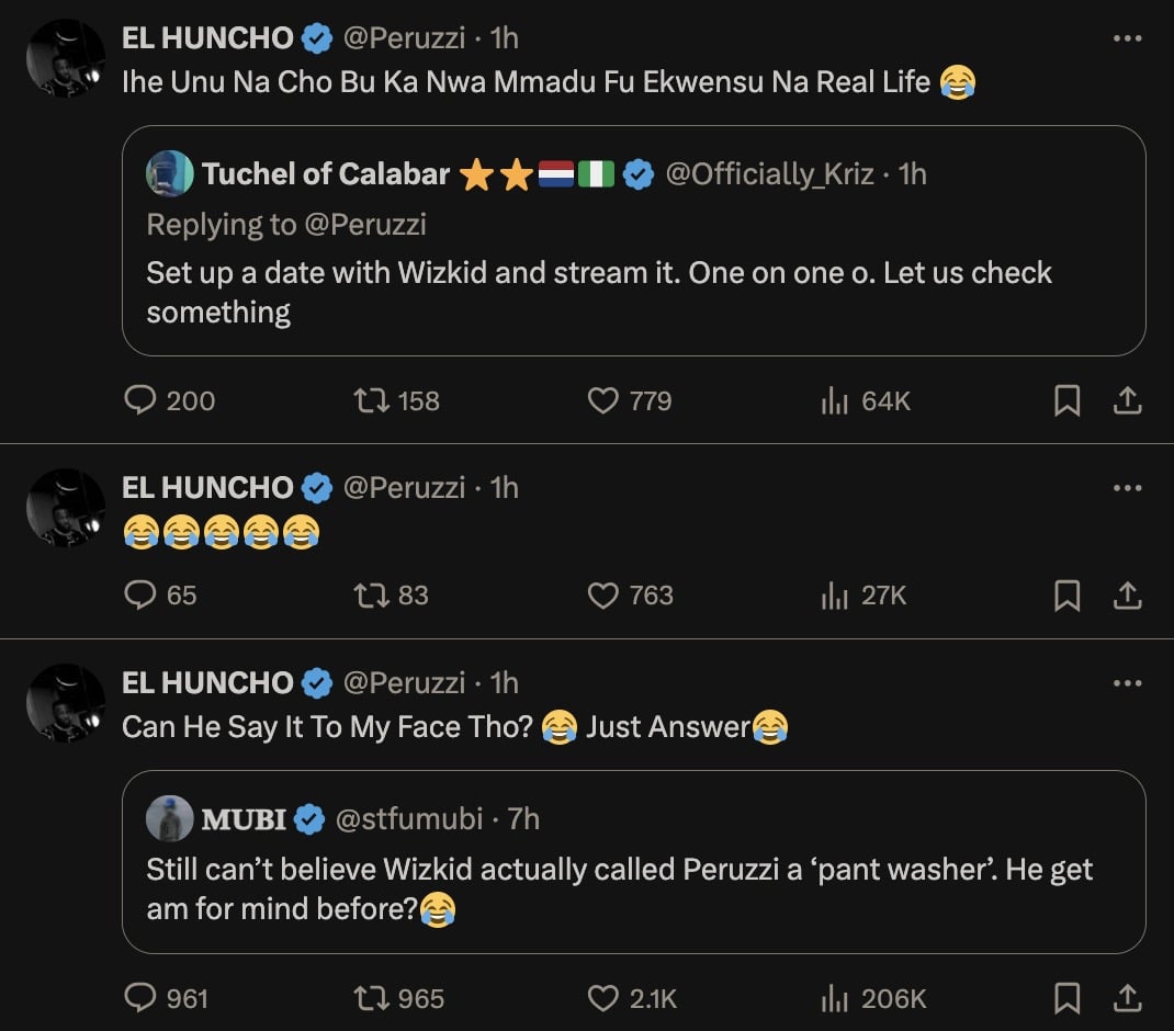 Peruzzi dares Wizkid to call him a 'pant washer' to his face